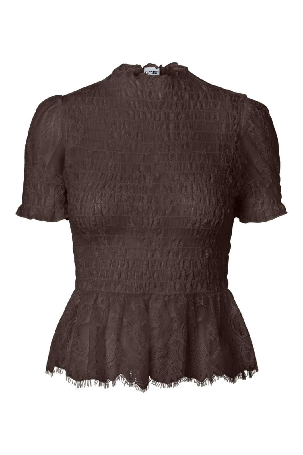 Pieces - Pcjilly Ss Lace Top - 5185375 Hot Fudge