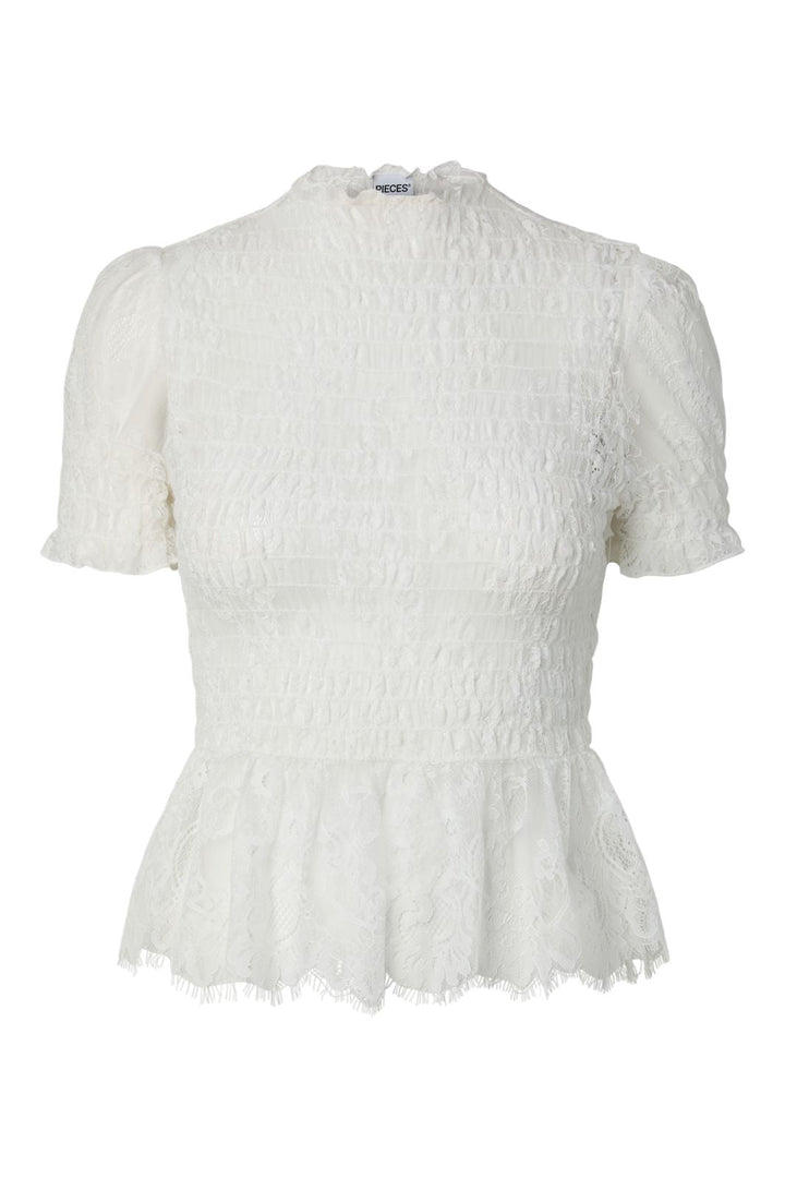 Pieces - Pcjilly Ss Lace Top - 5200991 Bright White