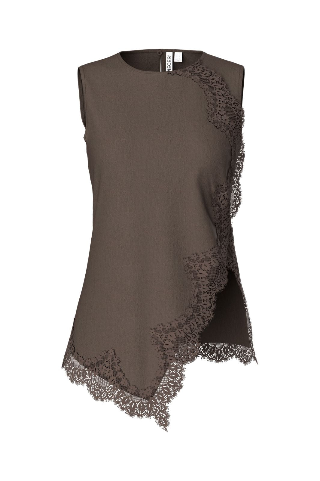 Pieces - Pcjolivia Sl Asymetric Lace Top - 5196832 Hot Fudge Hot Fudge Lace