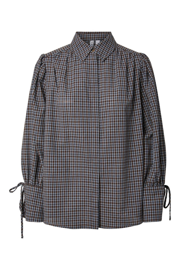 Pieces - Pcjune Ls Pleated Detail Shirt Wnv - 5162473 Cashmere Blue Hot Fudge