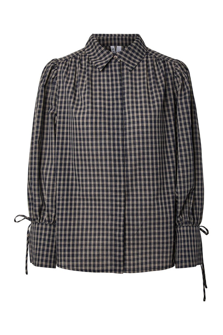 Pieces - Pcjune Ls Pleated Detail Shirt Wnv - 5162474 Maritime Blue Birch
