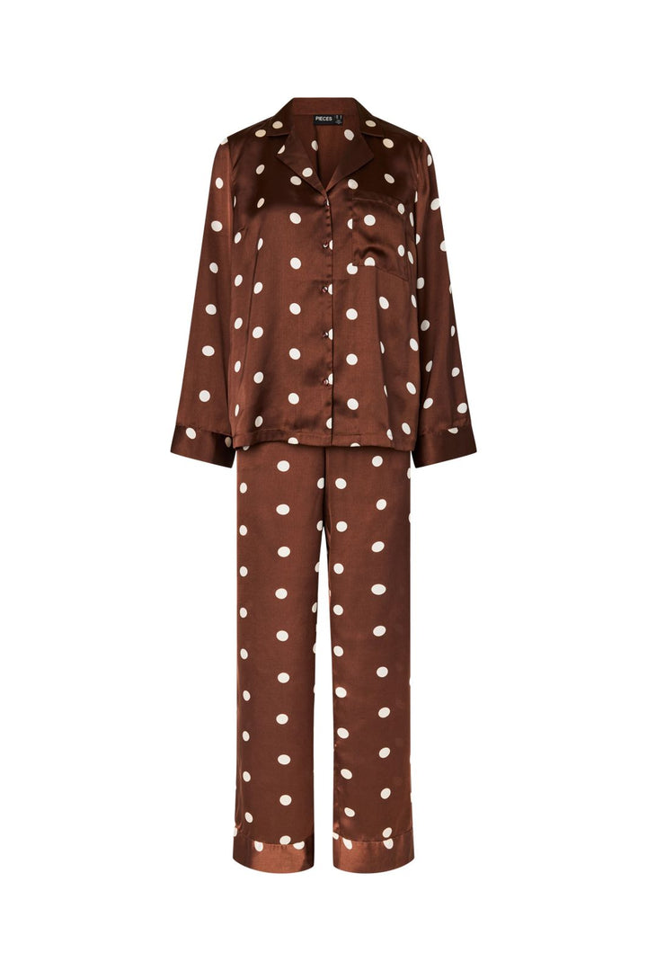 Pieces - Pcjytte Xmas Satin Night Set - 5081250 Chicory Coffee Cloud Dancer Dot