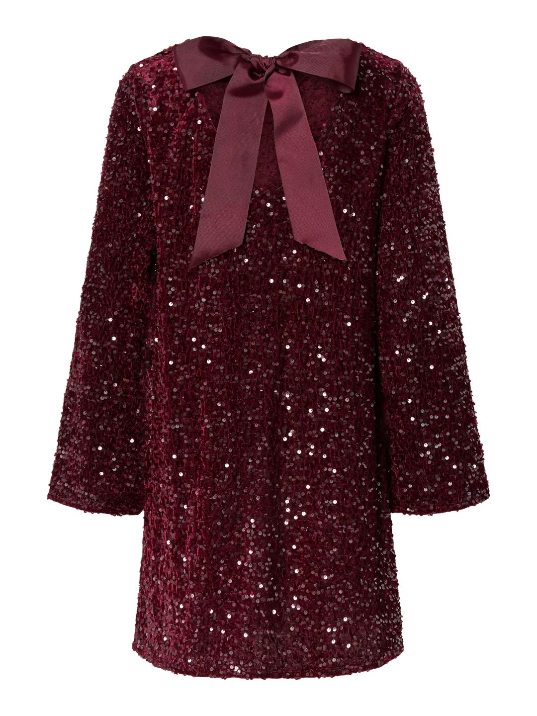 Pieces - Pckam Ls Deep Back Bow Dress - 4859164 Tawny Port Tawney Port Sequins Kjoler 