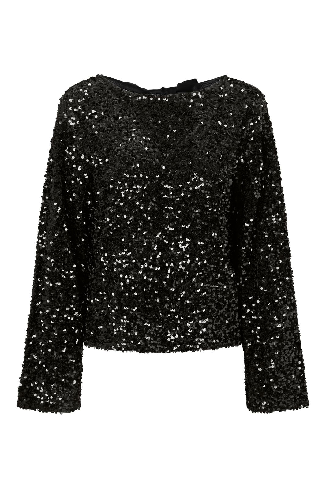 Pieces - Pckammy Ls Deep Back Bow Top - 5170243 Black Black Sequins