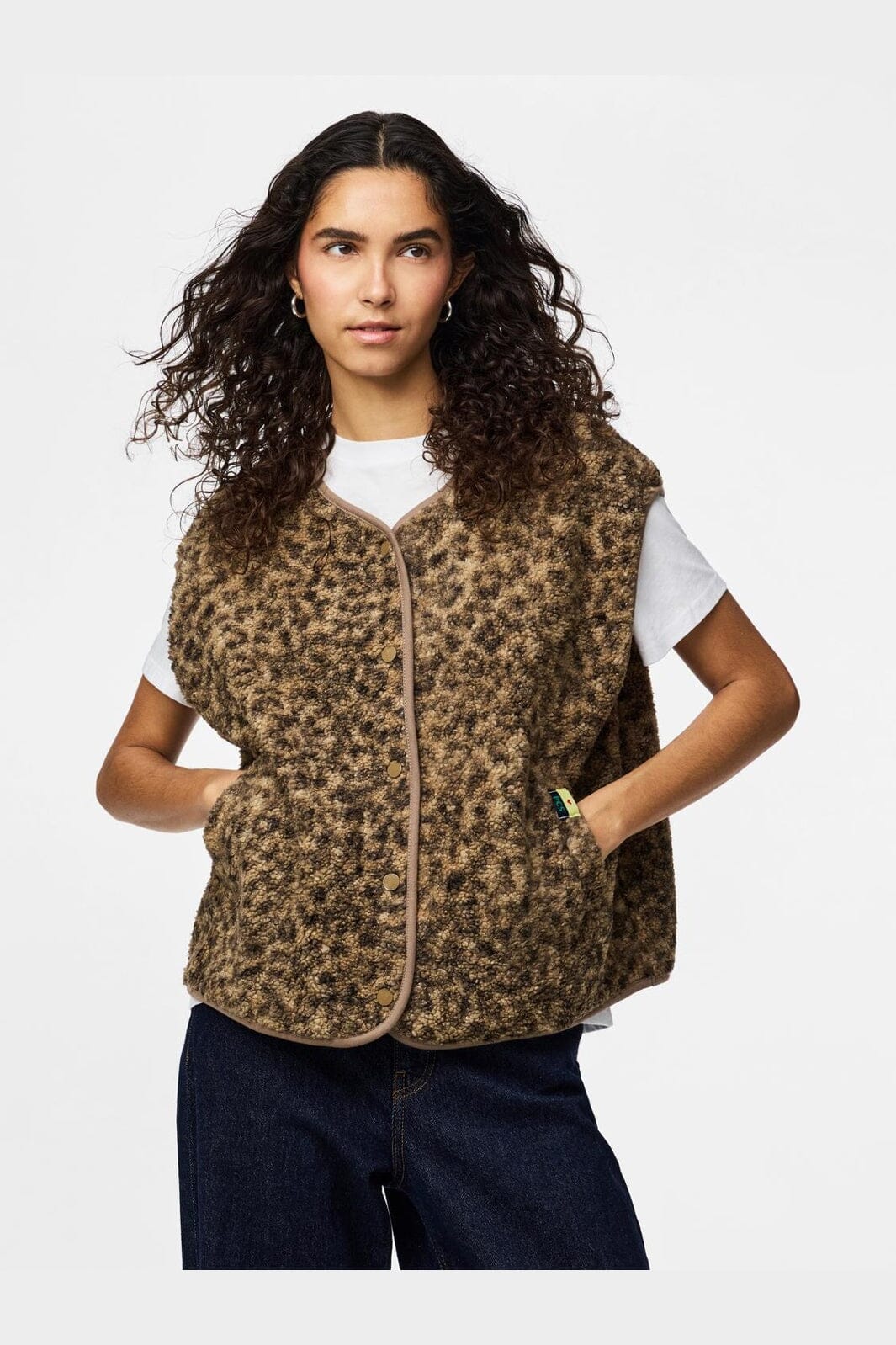 Pieces - Pckatty Teddy Vest - 4941395 Tannin Leopard