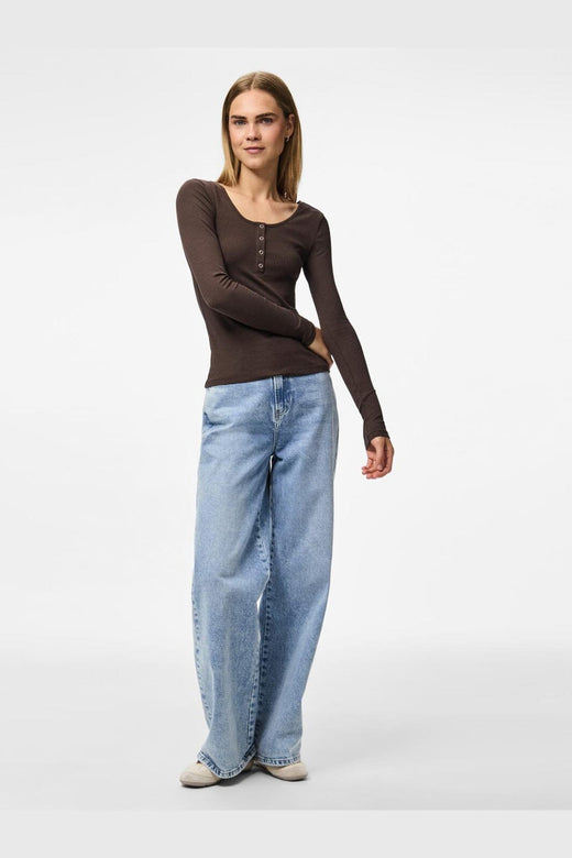 Pieces - Pckitte Ls Top - 4801778 Hot Fudge