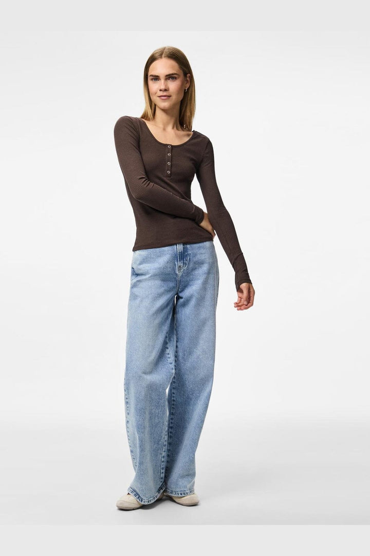 Pieces - Pckitte Ls Top - 4801778 Hot Fudge