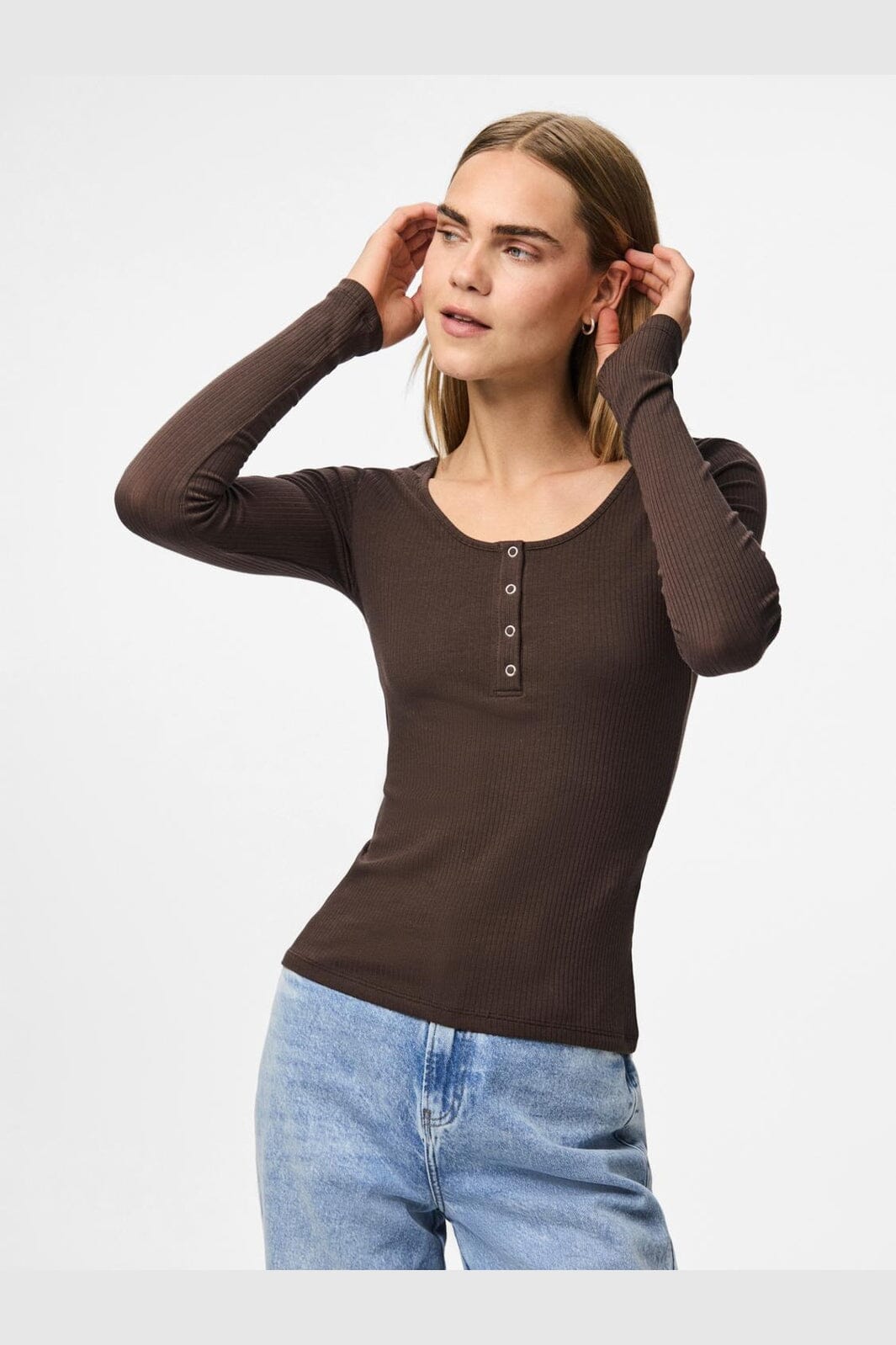 Pieces - Pckitte Ls Top - 4801778 Hot Fudge