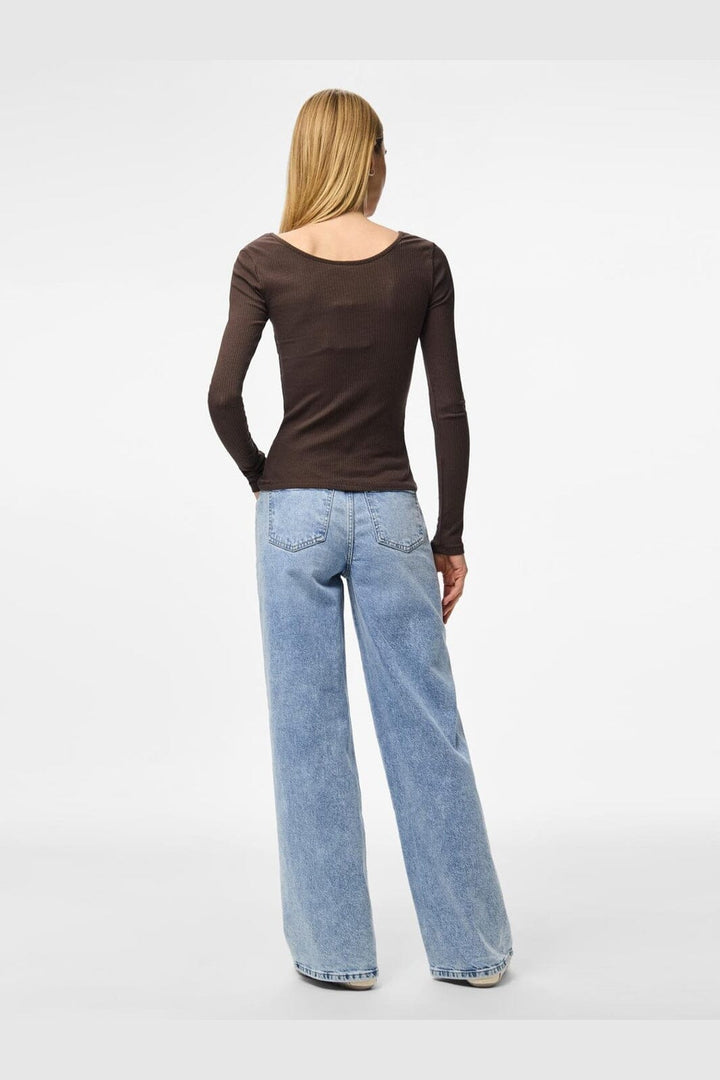 Pieces - Pckitte Ls Top - 4801778 Hot Fudge