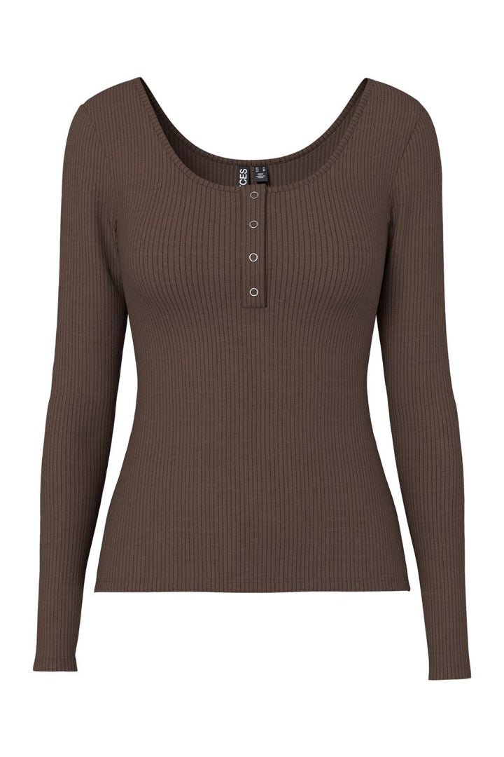 Pieces - Pckitte Ls Top - 4801778 Hot Fudge