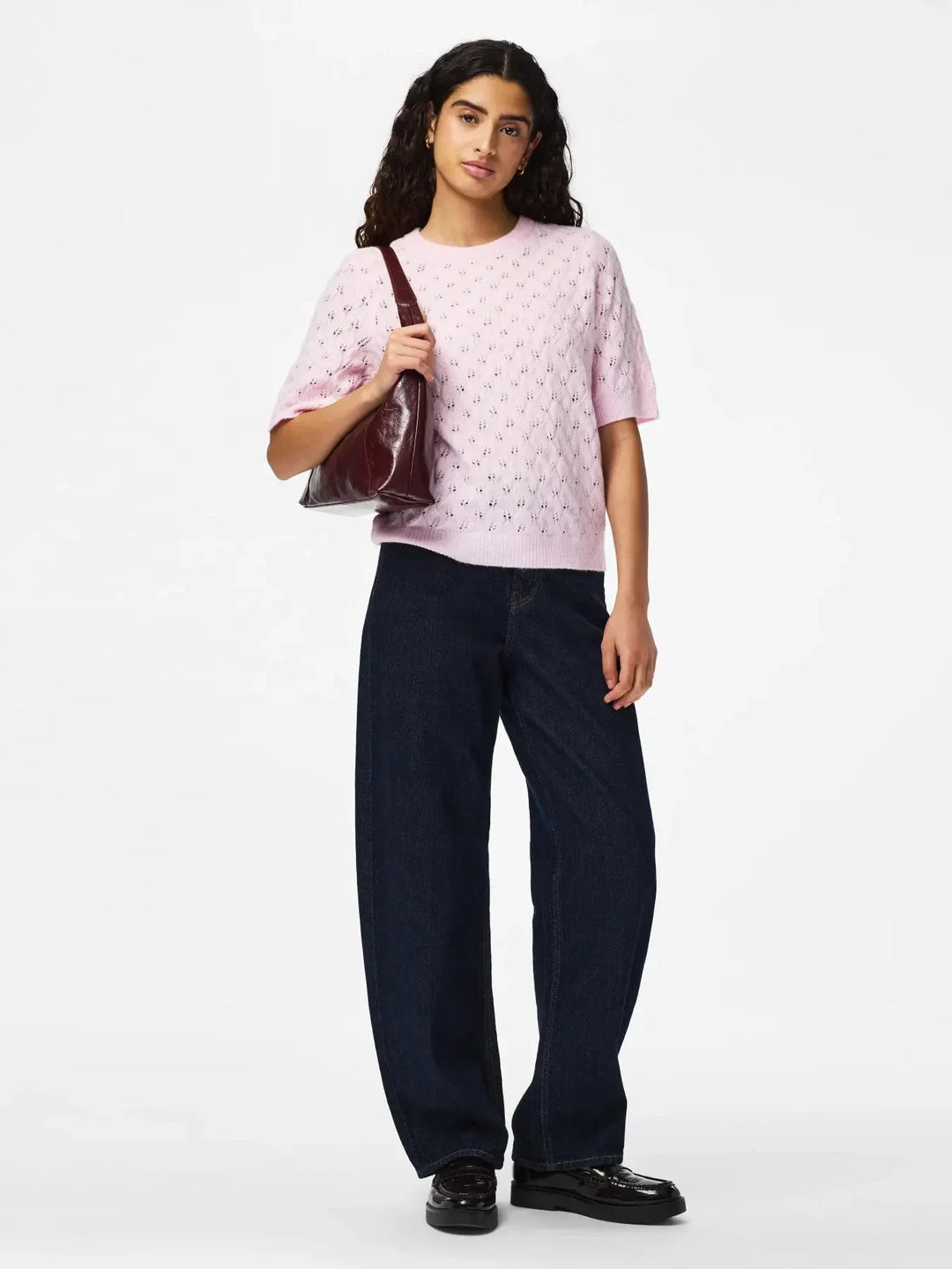 Pieces - Pclelou Ss O-Neck Knit - 4941341 Roseate Spoonbill Melange Strikbluser 