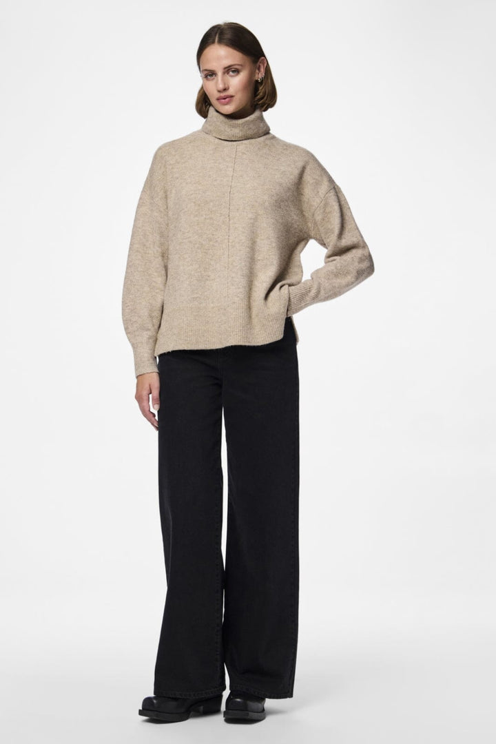 Pieces - Pcmalou Ls Rollneck Knit - 4550247 Taupe Gray Melange