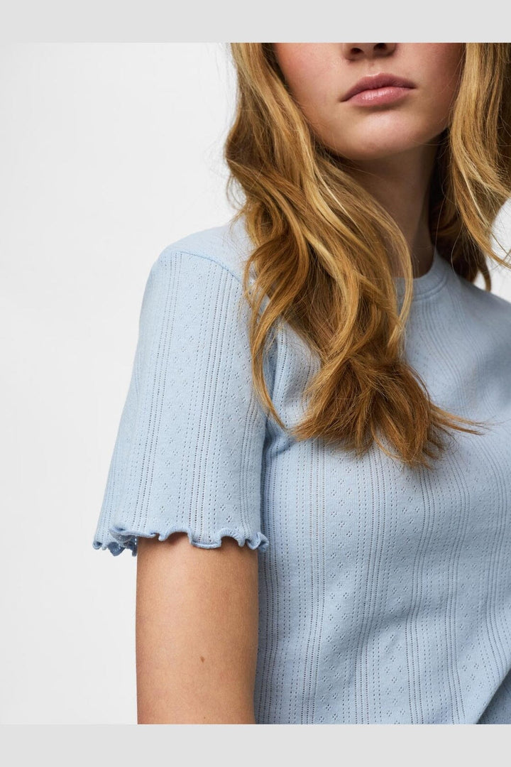 Pieces - Pcmarie Ss O-Neck Poin Top - 4798918 Cashmere Blue