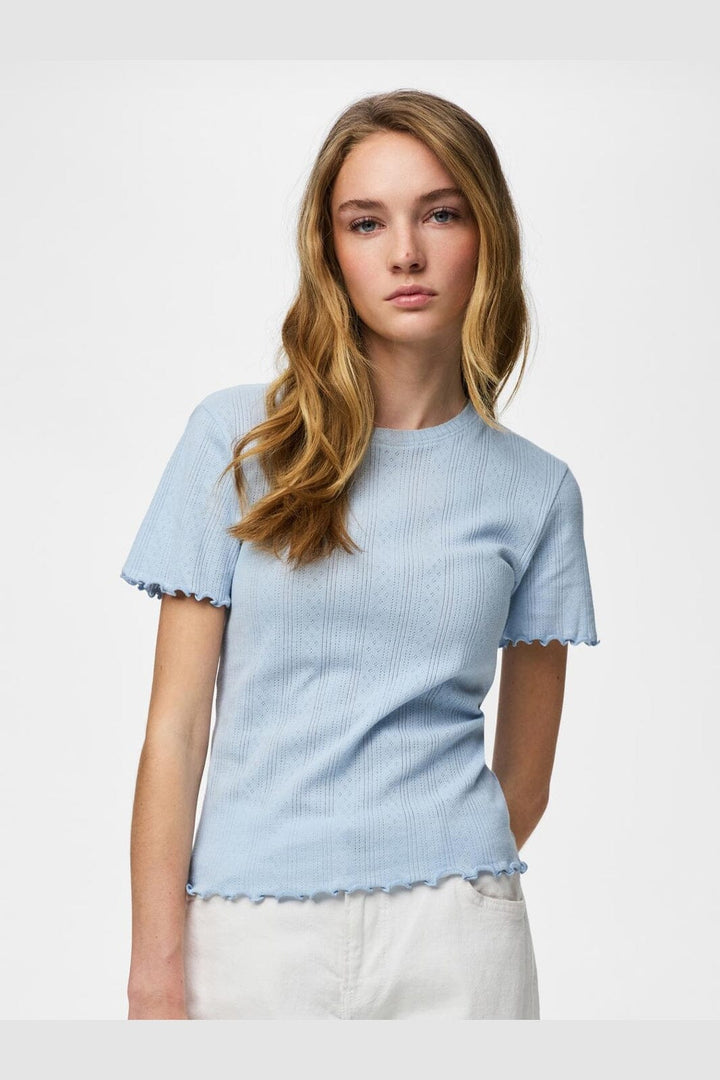 Pieces - Pcmarie Ss O-Neck Poin Top - 4798918 Cashmere Blue