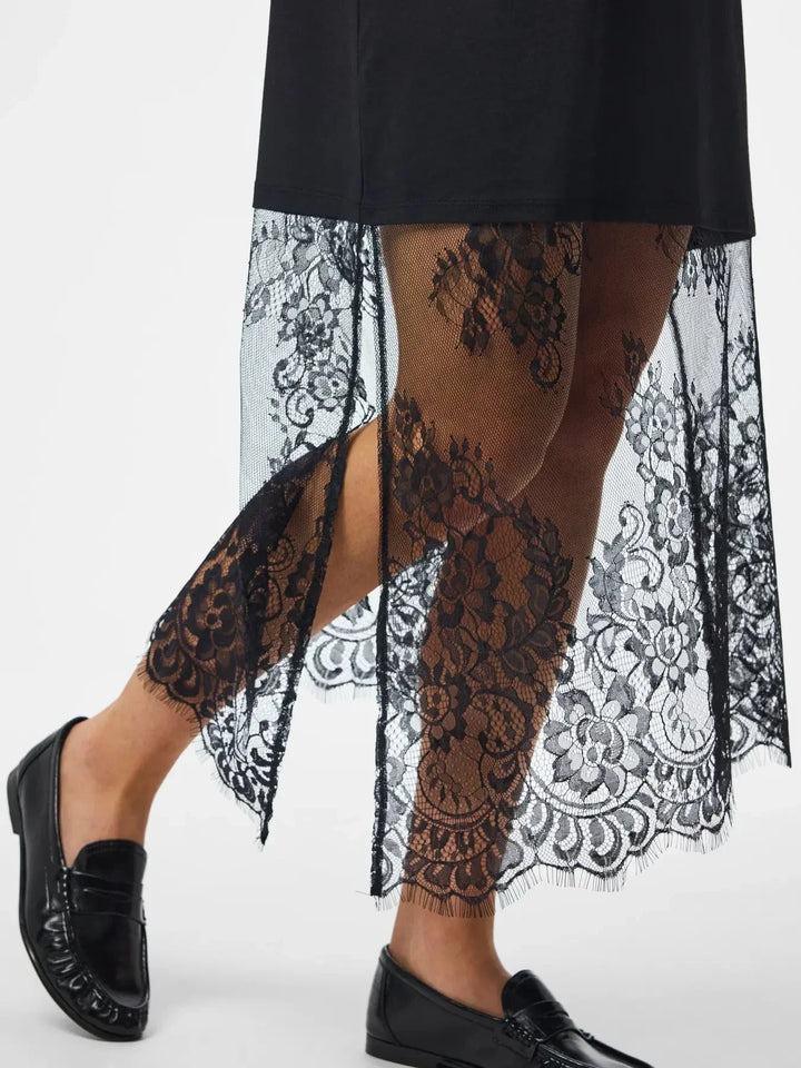 Pieces - Pcmave Ss Lace Long Dress - 5205151 Black Kjoler 