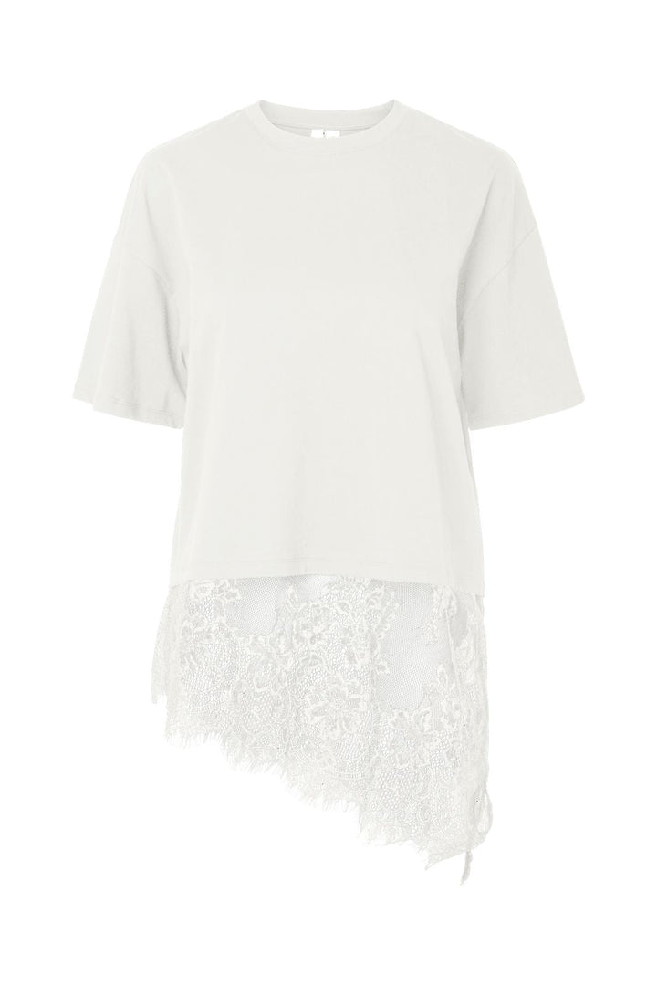 Pieces - Pcmave Ss Lace T-Shirt Dm - 5161685 Cloud Dancer