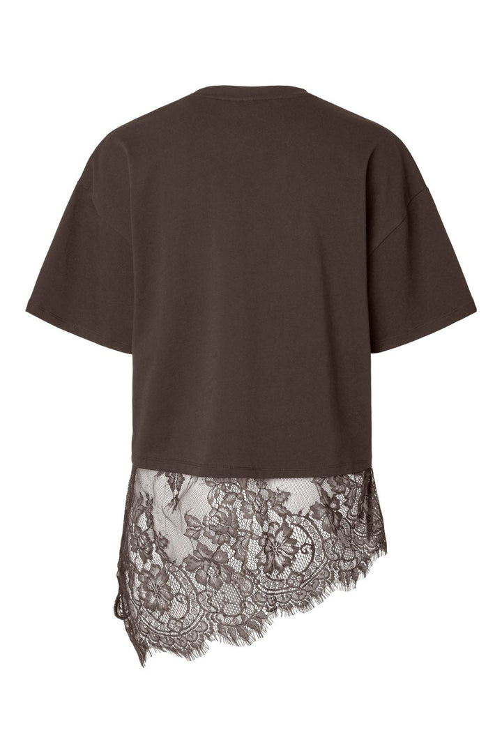 Pieces - Pcmave Ss Lace T-Shirt Dm - 5161687 Hot Fudge