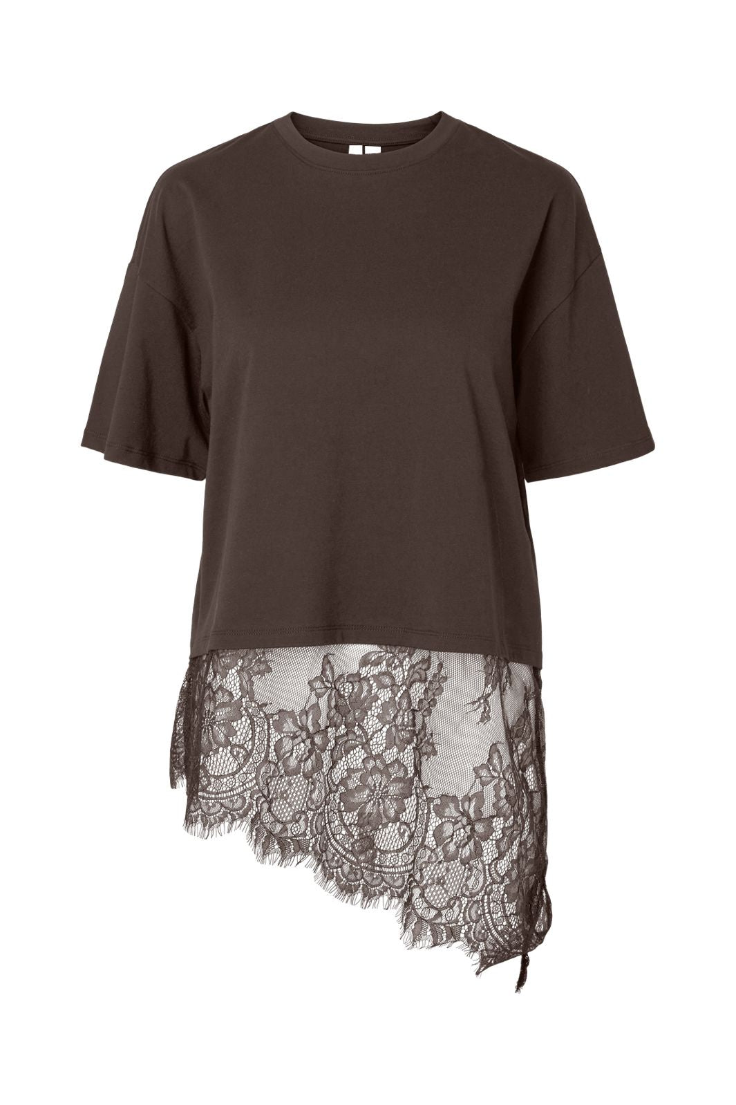 Pieces - Pcmave Ss Lace T-Shirt Dm - 5161687 Hot Fudge