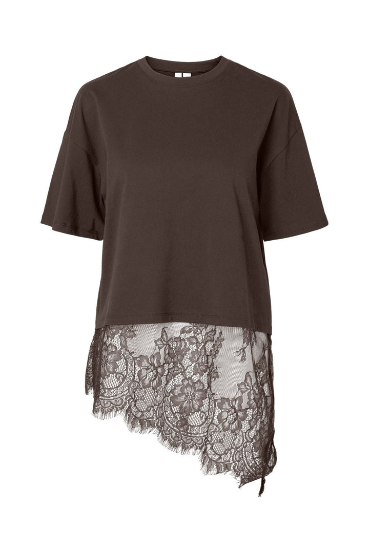 Pieces - Pcmave Ss Lace T-Shirt Dm - 5161687 Hot Fudge