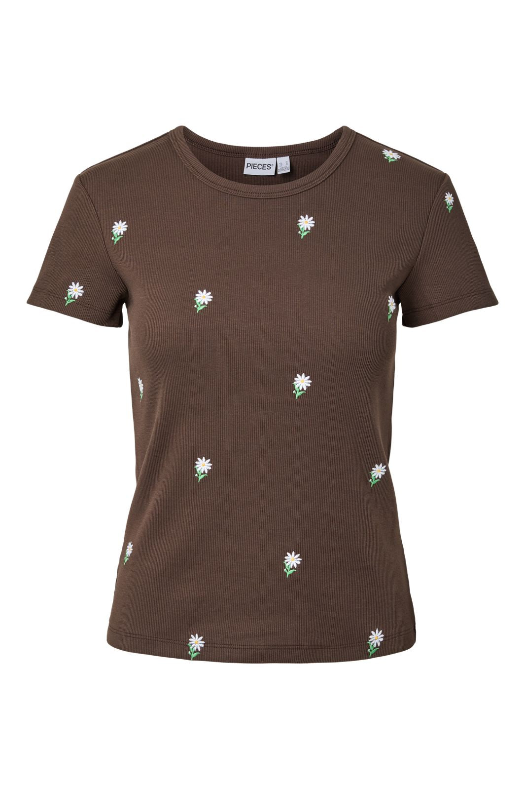 Pieces - Pcmay Ss Embroidery Tee - 5139403 Hot Fudge Embroidery Flower