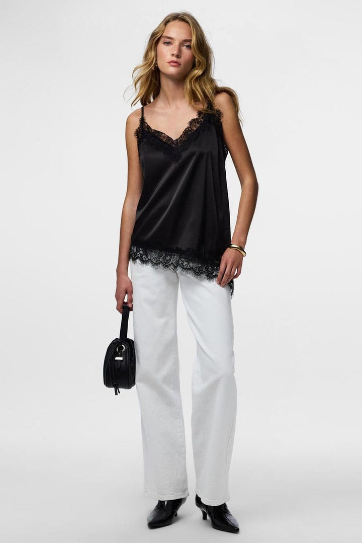 Pieces - Pcnomi Strap Satin Lace Top - 5072977 Black