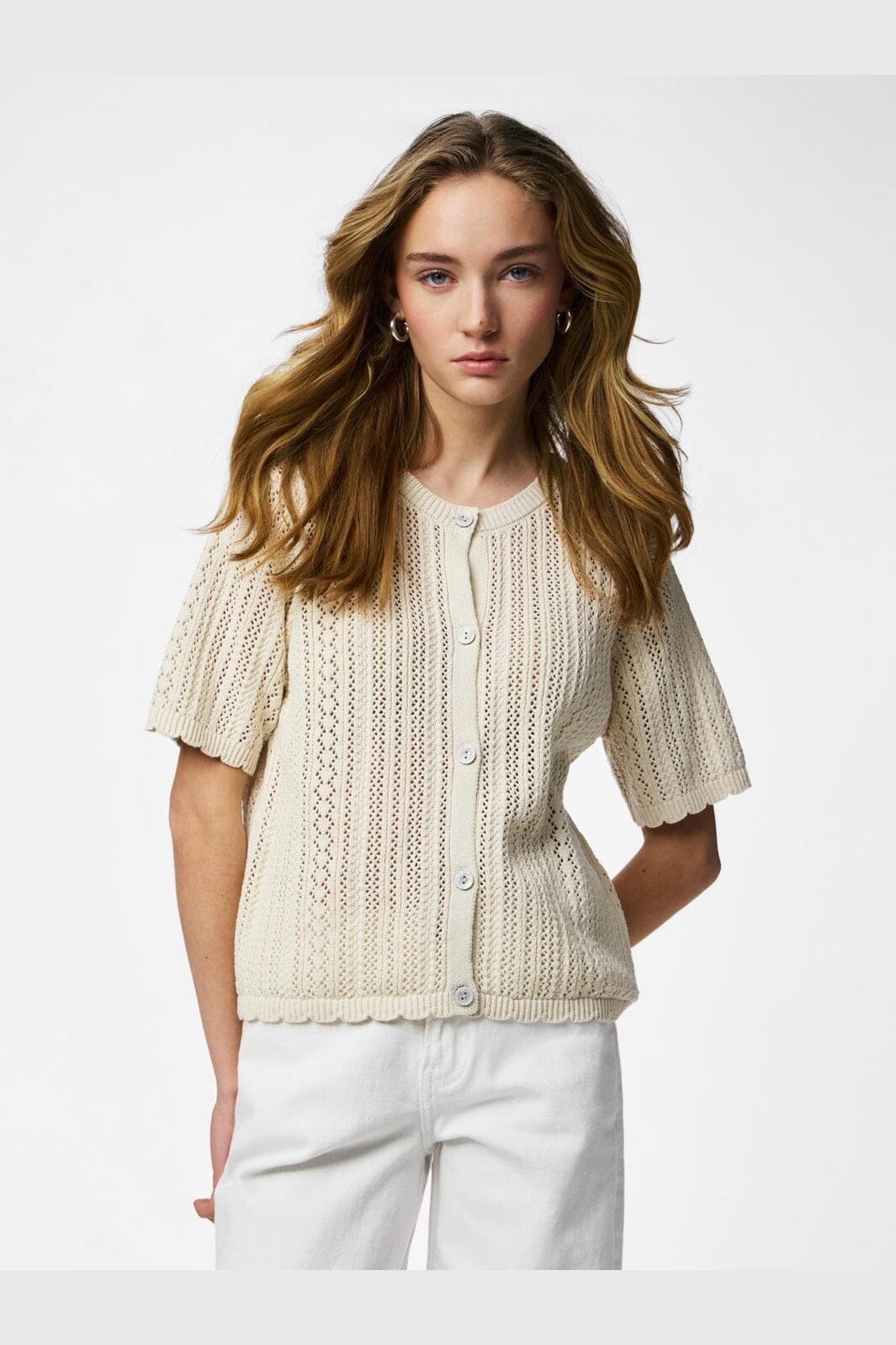 Pieces - Pcnuka Ss O-Neck Knit Cardigan - 4897931 Birch