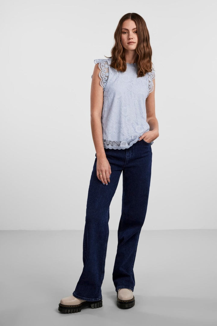 Pieces - Pcolline Sl Lace Top - Kentucky Blue Toppe 
