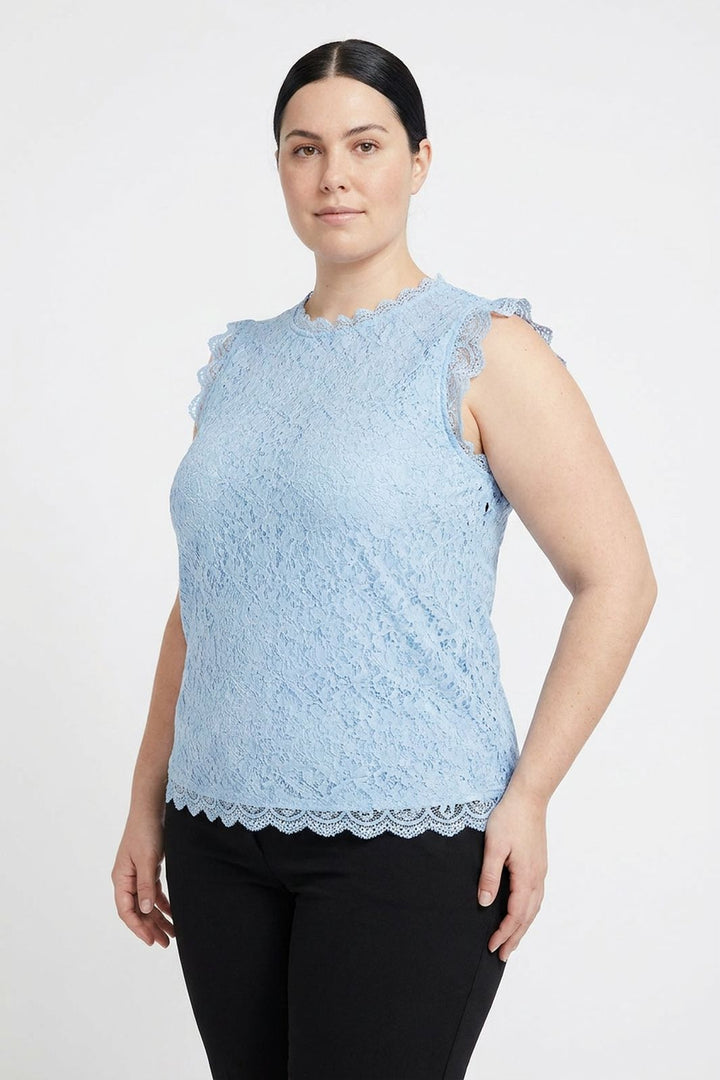Pieces - Pcolline Sl Lace Top - Kentucky Blue