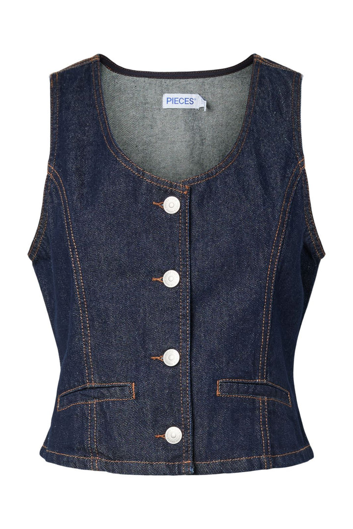 Pieces - Pcpam Denim Vest - 5017748 Dark Blue Denim Rinse