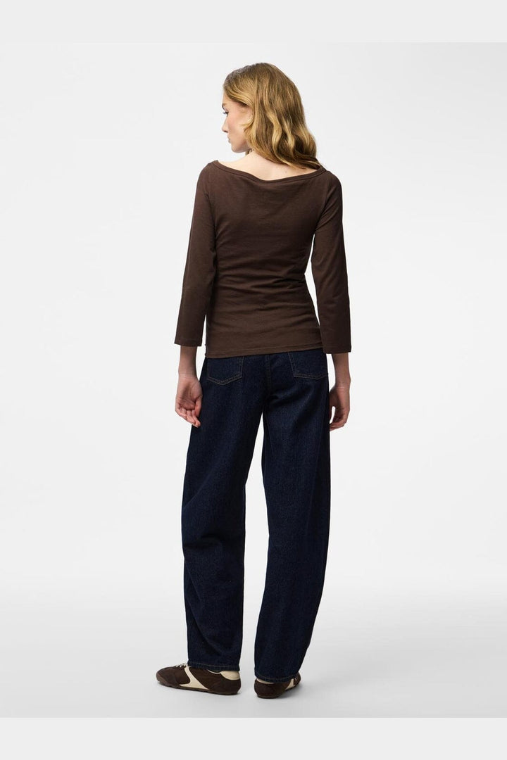 Pieces - Pcphoebe 3/4 Boatneck Top - 5083334 Hot Fudge
