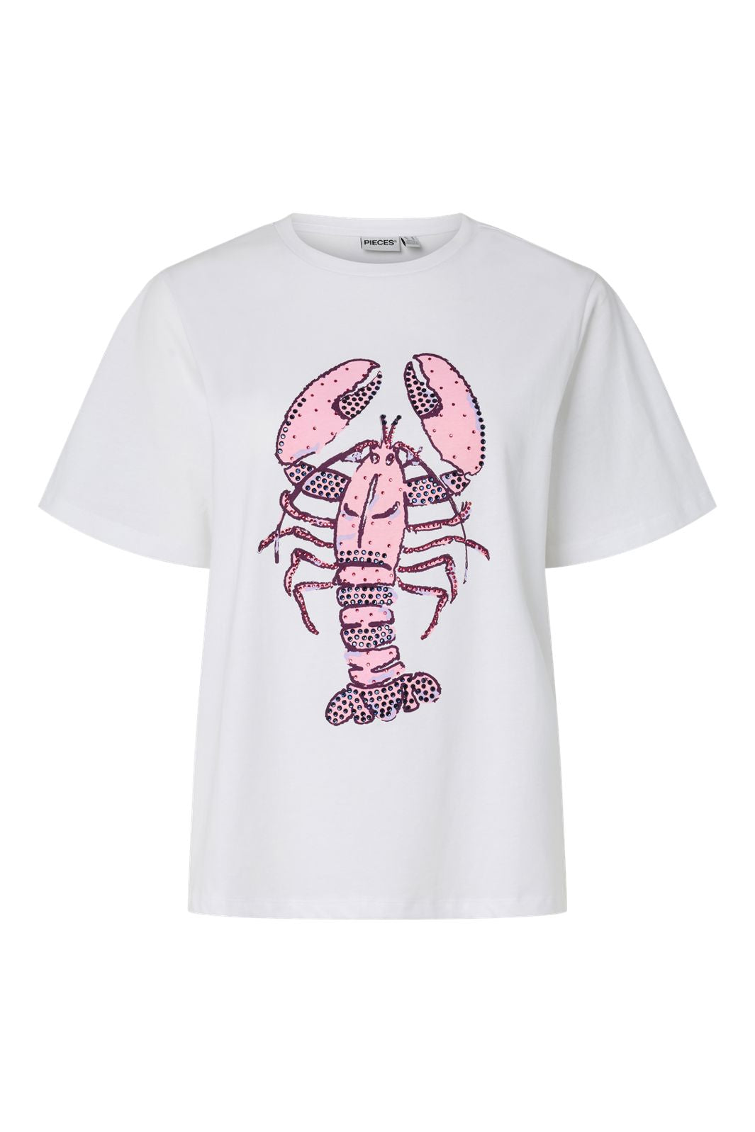 Pieces - Pcpop Ss Embelishment T-Shirt - 5079983 Bright White Lobster With Embelishment