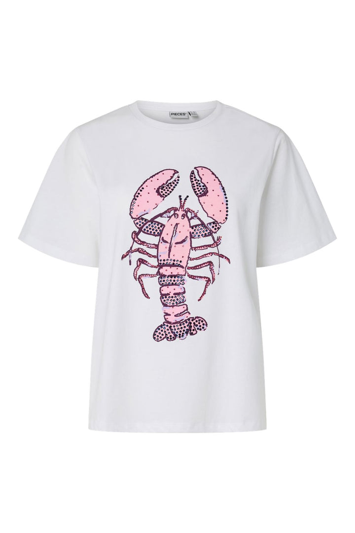 Pieces - Pcpop Ss Embelishment T-Shirt - 5079983 Bright White Lobster With Embelishment