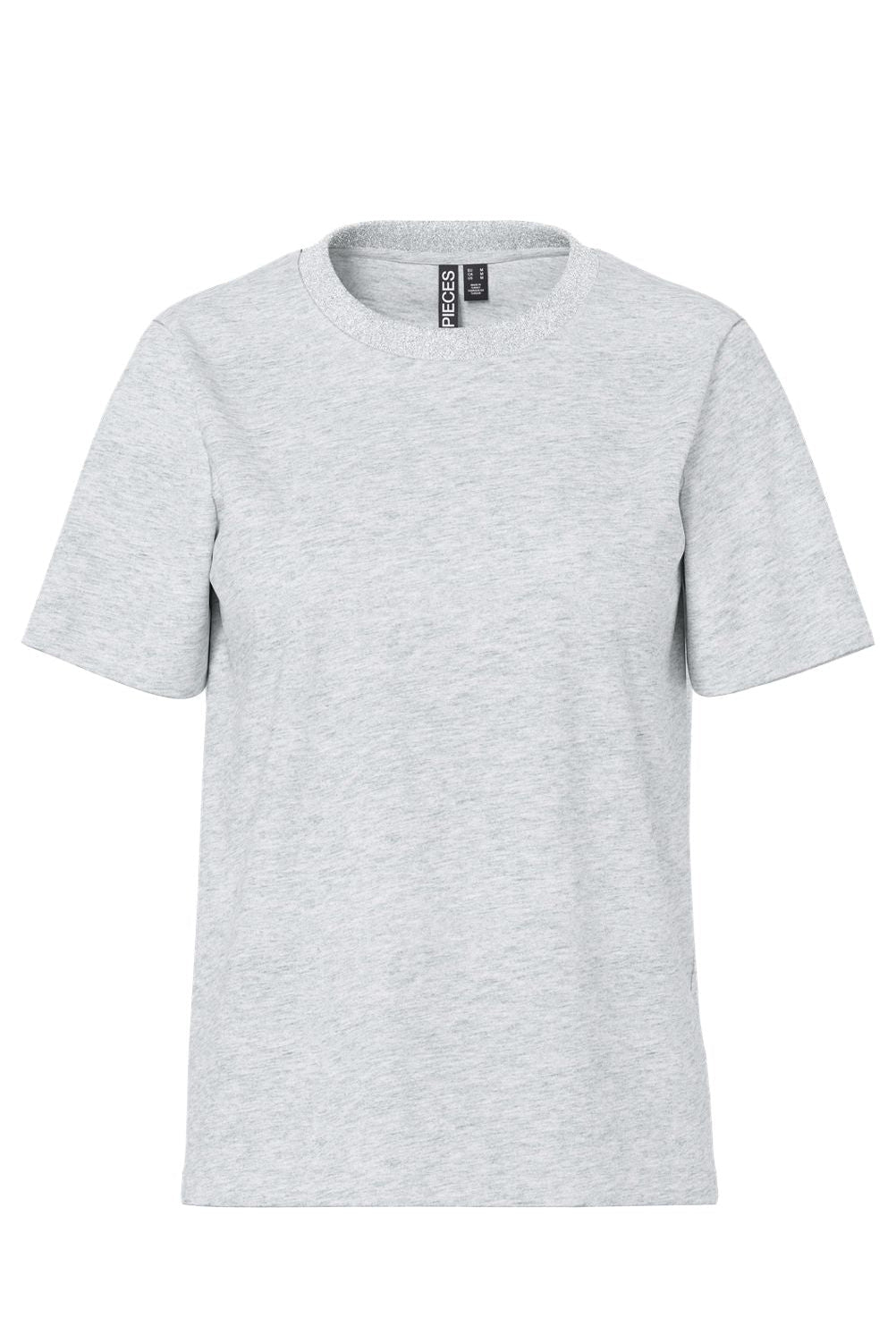 Pieces - Pcria Ss Lurex Neck Tee - 4991581 Light Grey Melange Lurex Rib