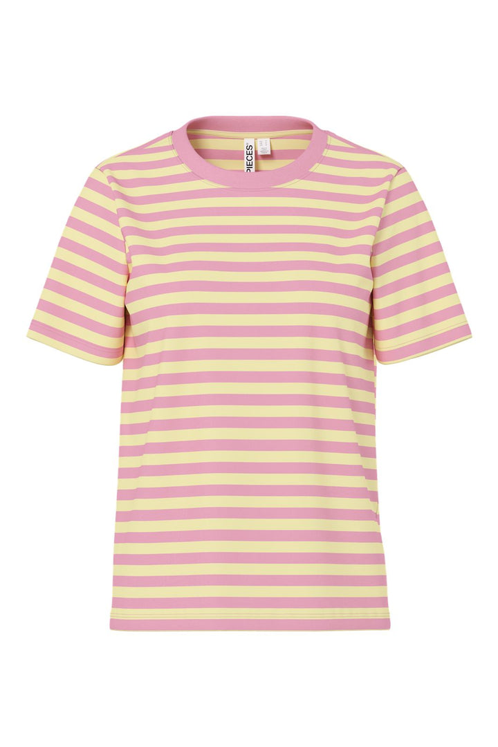 Pieces - Pcria Ss Tee Multicol Stripes - 5164962 French Vanilla Sea Pink