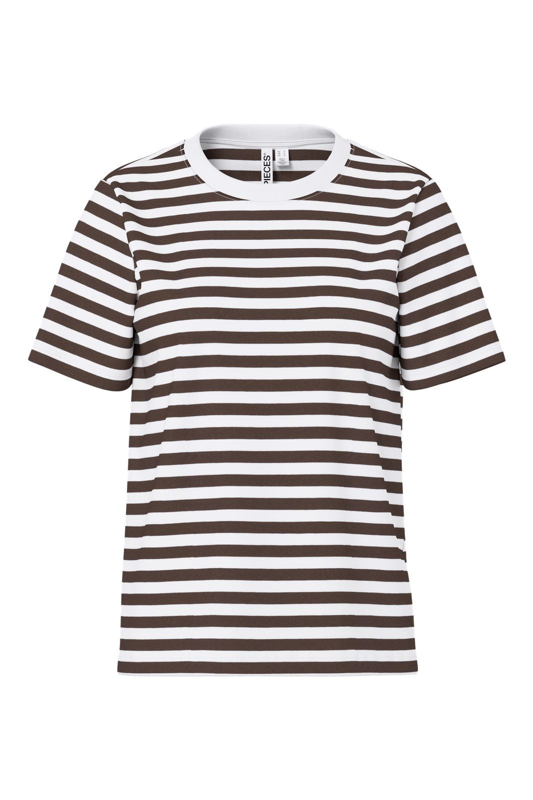 Pieces - Pcria Ss Tee Stripes - 5048825 Hot Fudge Bright White
