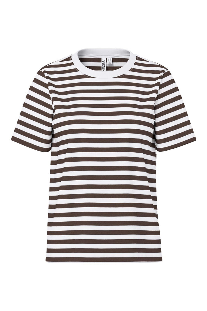 Pieces - Pcria Ss Tee Stripes - 5048825 Hot Fudge Bright White