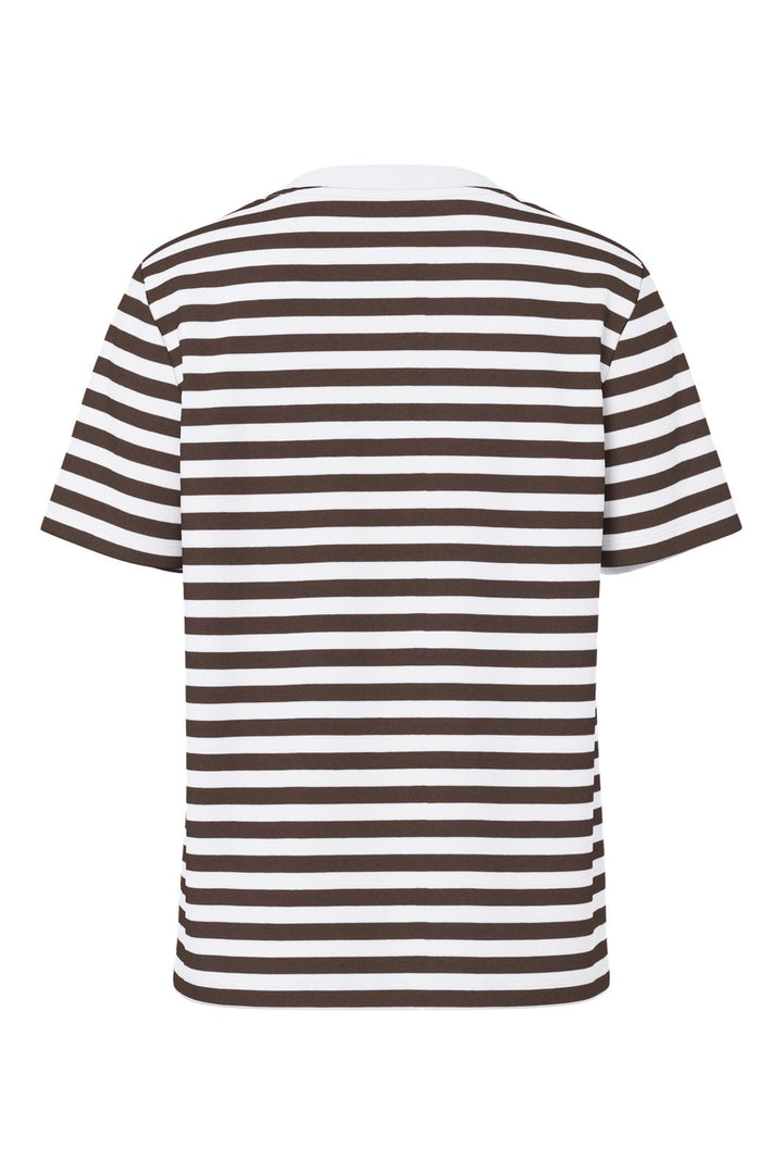 Pieces - Pcria Ss Tee Stripes - 5048825 Hot Fudge Bright White