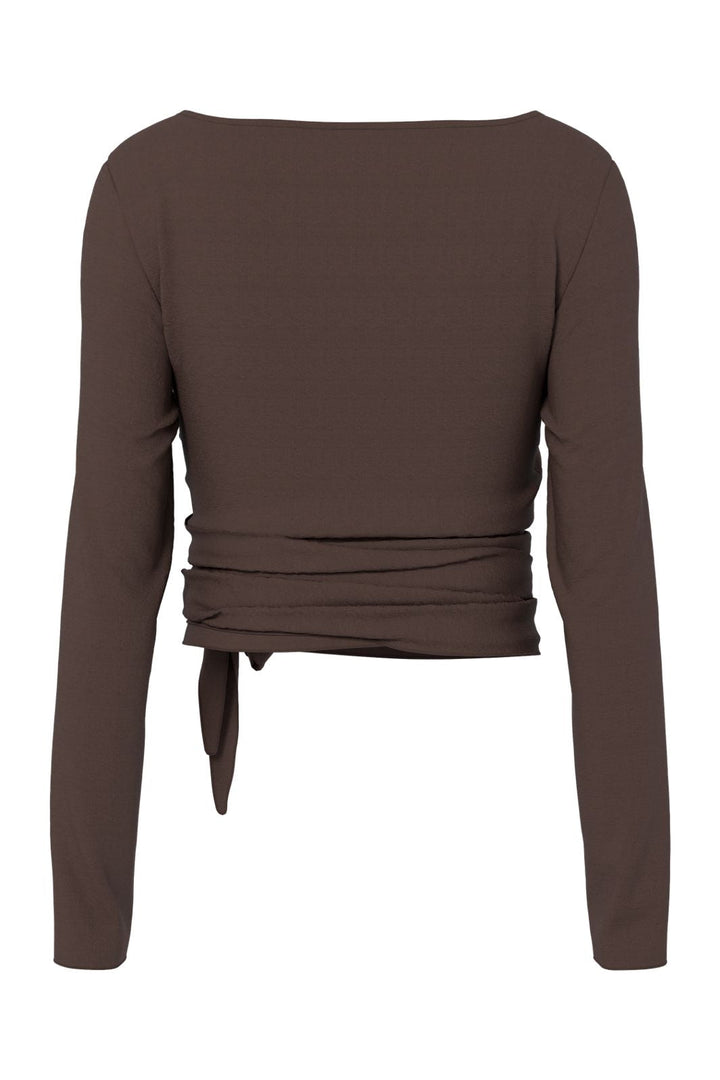 Pieces - Pcroya Ballerina Ls Wrap Top - 4867488 Hot Fudge