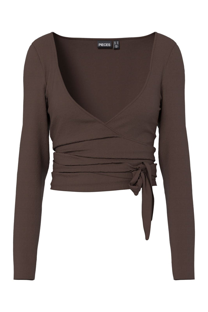 Pieces - Pcroya Ballerina Ls Wrap Top - 4867488 Hot Fudge