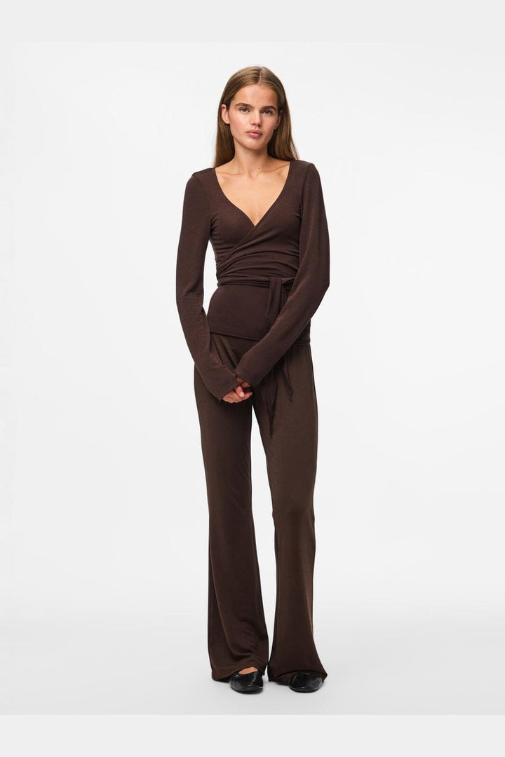 Pieces - Pcroya Ballerina Ls Wrap Top - 4867488 Hot Fudge