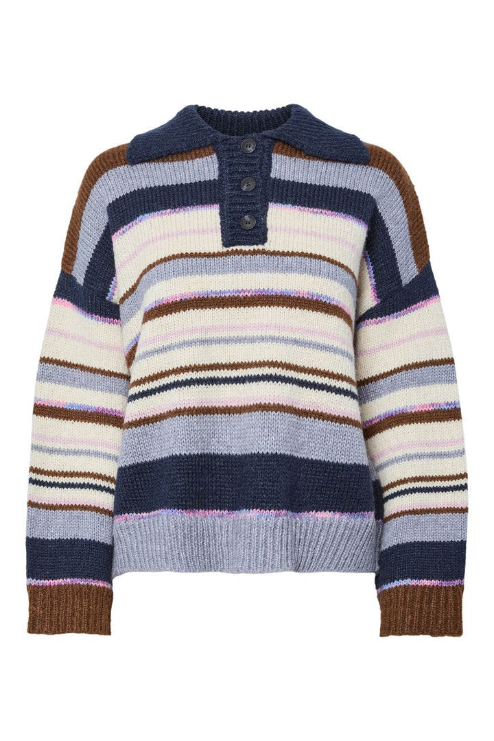 Pieces - Pcrye Ls Polo Knit - 4892847 Downtown Brown Multi Color