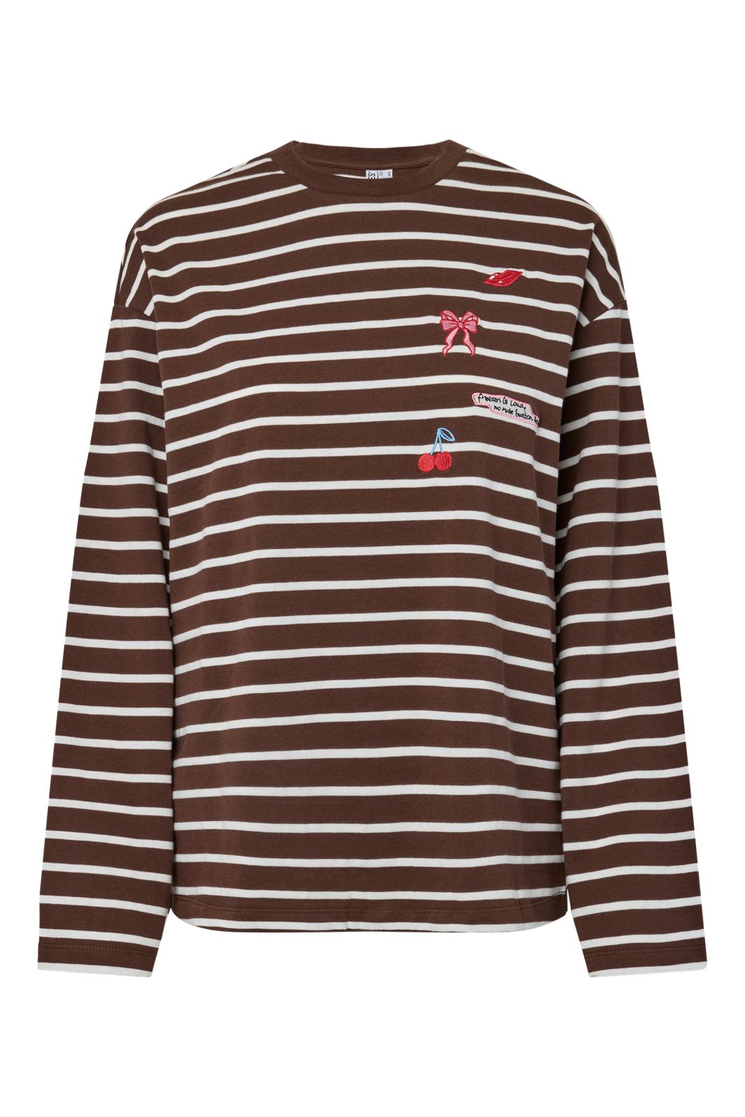 Pieces - Pcsadie Ls Emb Tee - 5079041 Chicory Coffee Patches