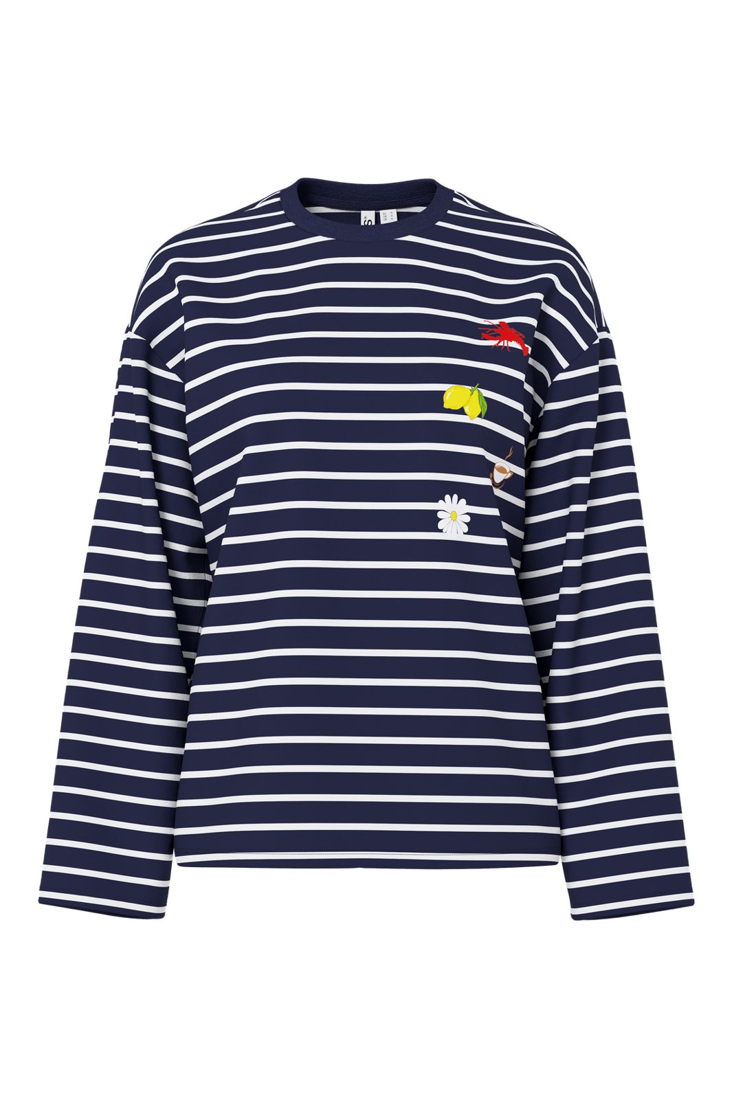Pieces - Pcsadie Ls Emb Tee - 5130940 Maritime Blue Patches
