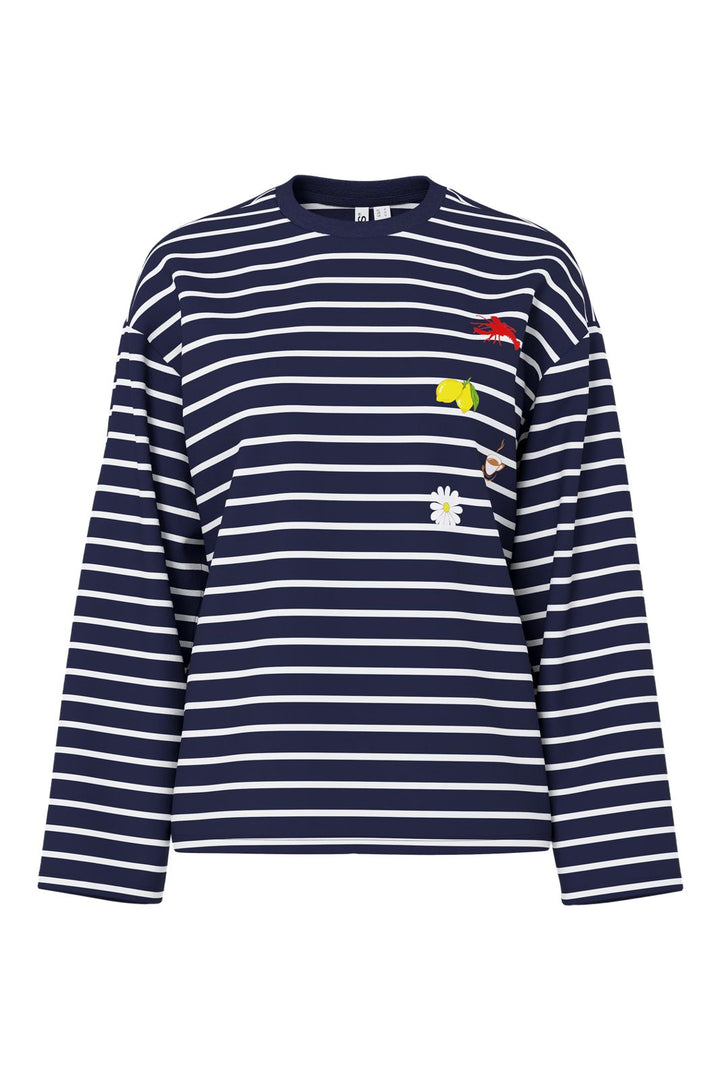 Pieces - Pcsadie Ls Emb Tee - 5130940 Maritime Blue Patches