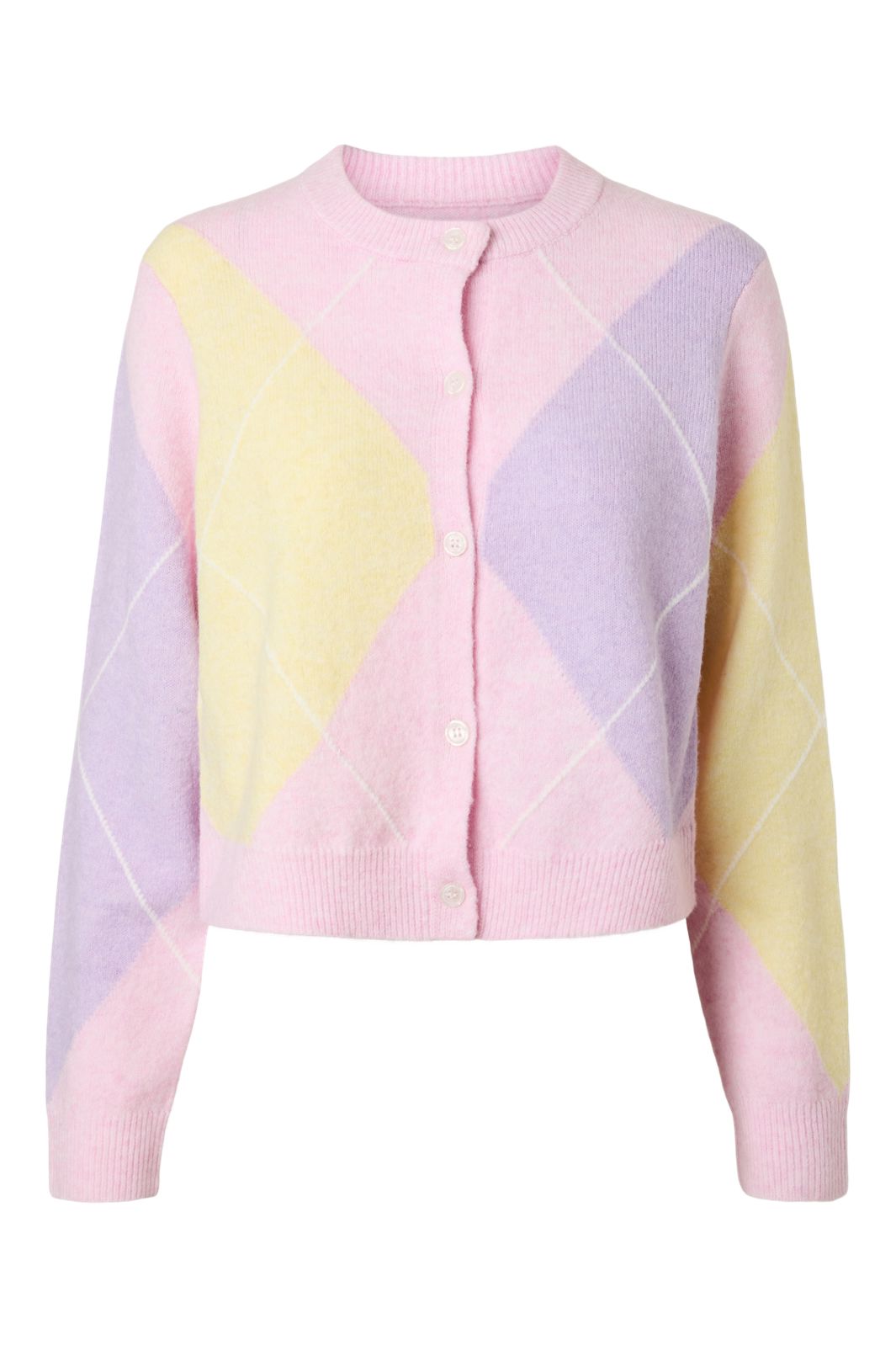 Pieces - Pcsally Ls Knit Check Cardigan - 5133923 Roseate Spoonbill Yellow/Birch/Purple