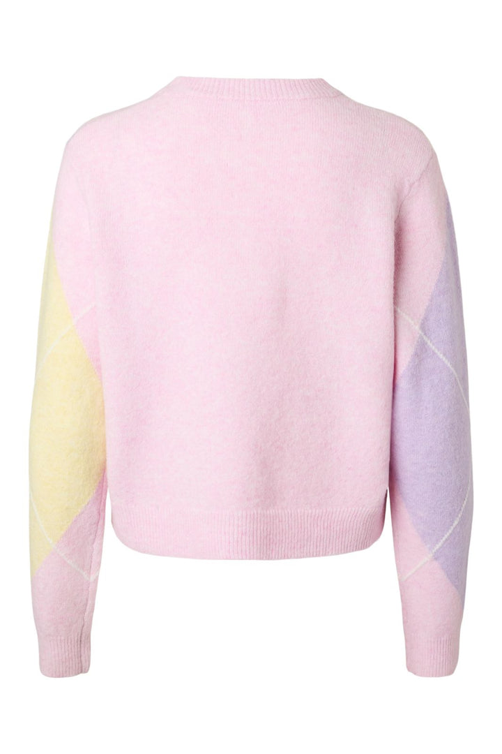 Pieces - Pcsally Ls Knit Check Cardigan - 5133923 Roseate Spoonbill Yellow/Birch/Purple