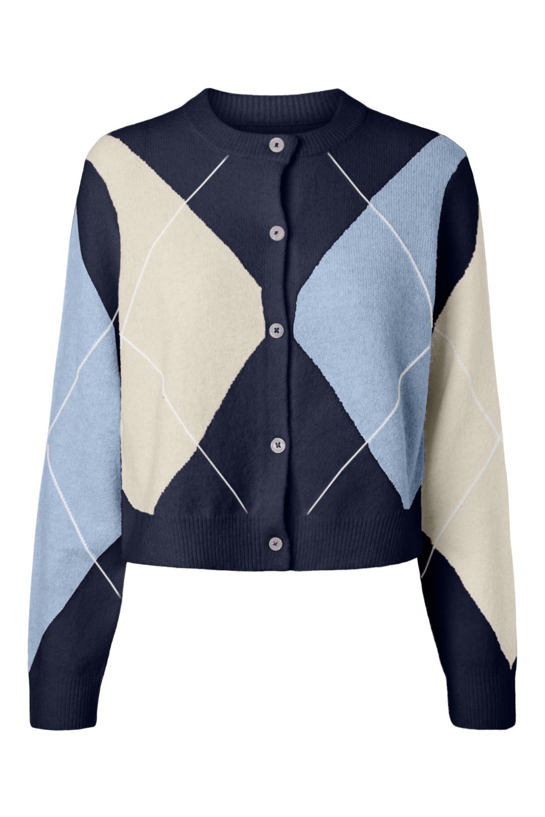Pieces - Pcsally Ls Knit Check Cardigan - 5133925 Maritime Blue Birch/Cashmere Blue