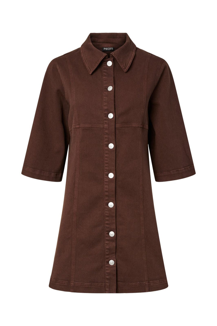Pieces - Pcsalume 3/4 Denim Dress - 5050085 Chicory Coffee