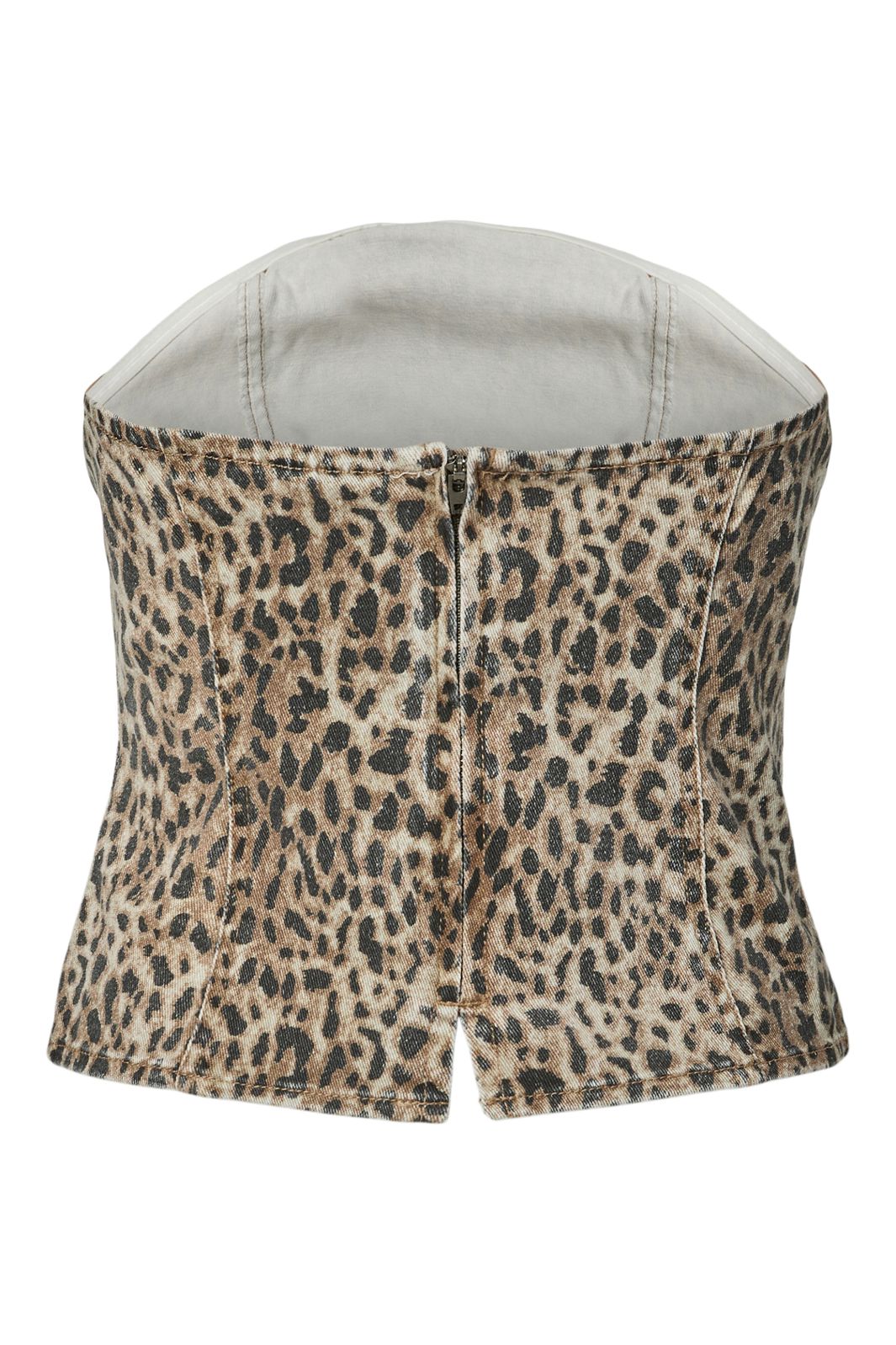 Pieces - Pcsalume Denim Corset Top - 5011107 Birch Leo Print / Washed