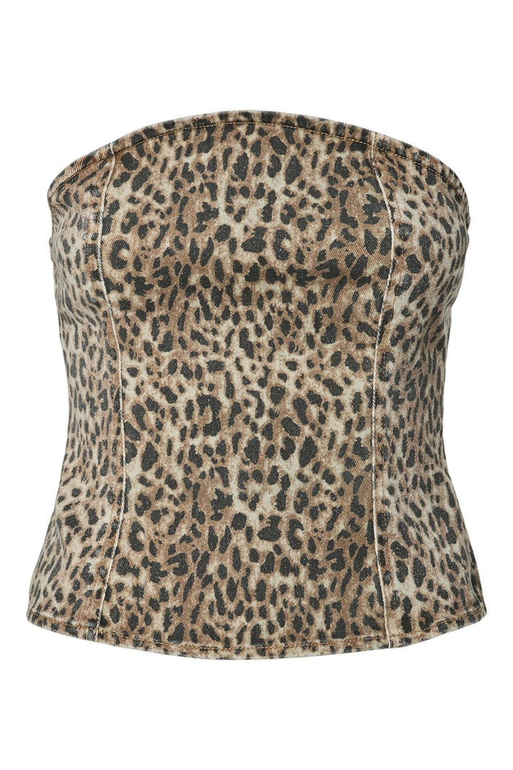 Pieces - Pcsalume Denim Corset Top - 5011107 Birch Leo Print / Washed